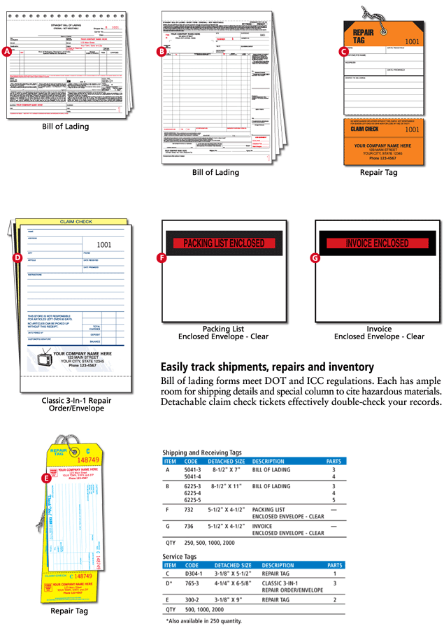 Shipping & Service Tags , Bill of Lading