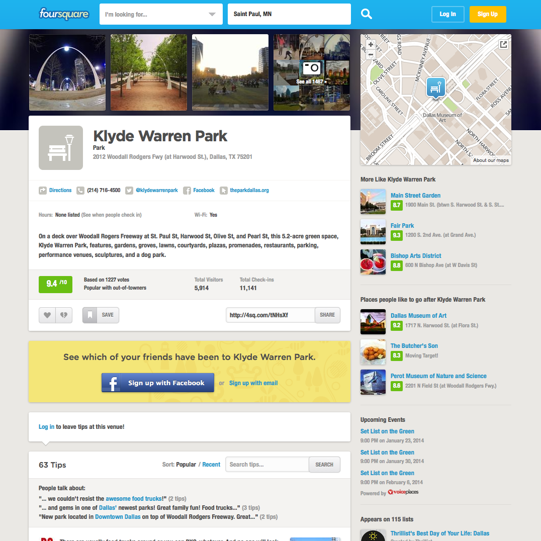 Foursquare/Yelp website