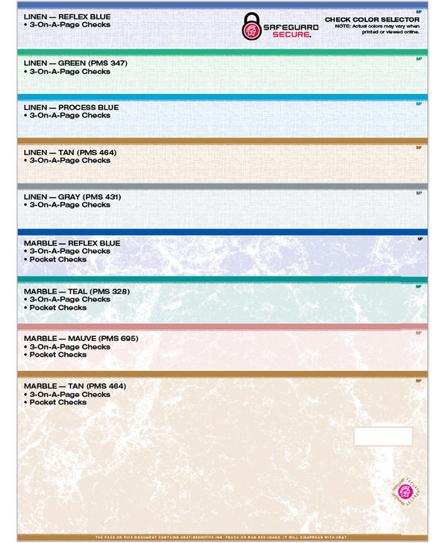 Standard Secure 3-On-A-Page Check Color Guide