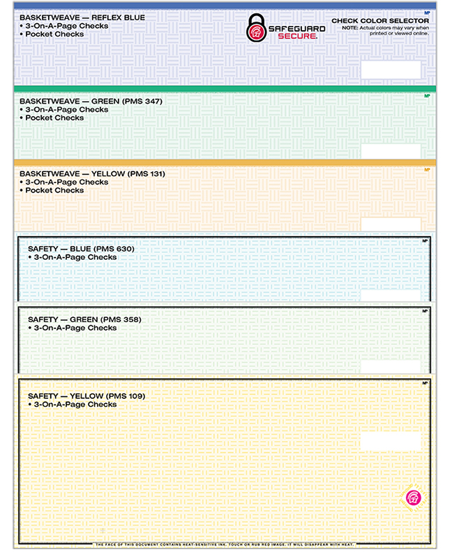 Standard Secure 3-On-A-Page Check Color Guide