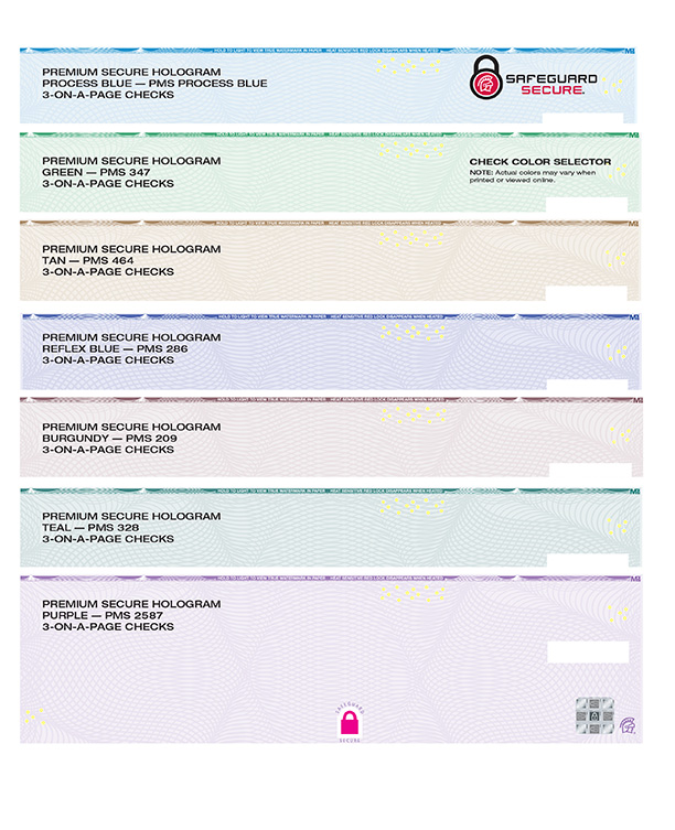 Premium Secure 3-On-A-Page Check Color Guide