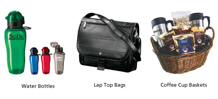 Water bottles, lap top bags, coffee cup baskets