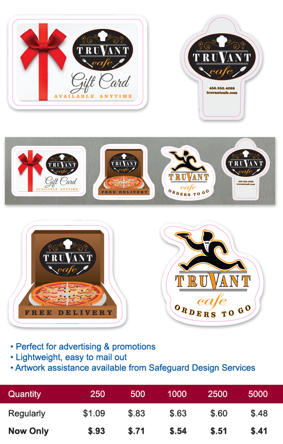 Perfect for advertising & promotions; Lightweight, easy to mail out; Artwork assistance available from Safeguard Design Services