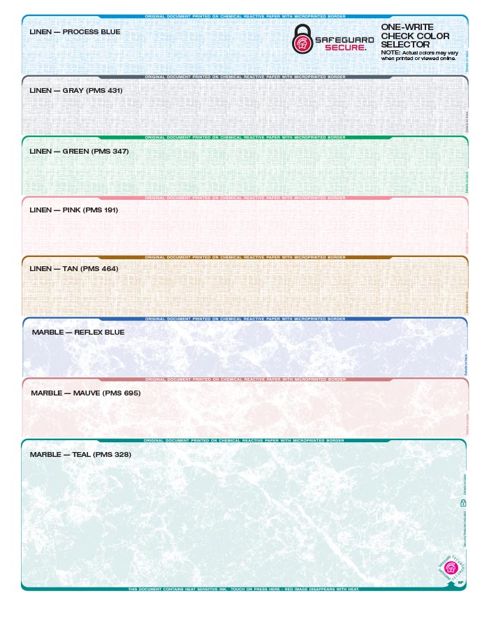 One-Write Check Color Guide