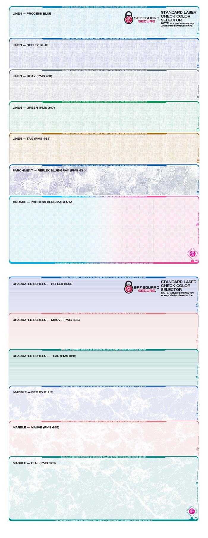 Standard Secure Laser Check Color Guide